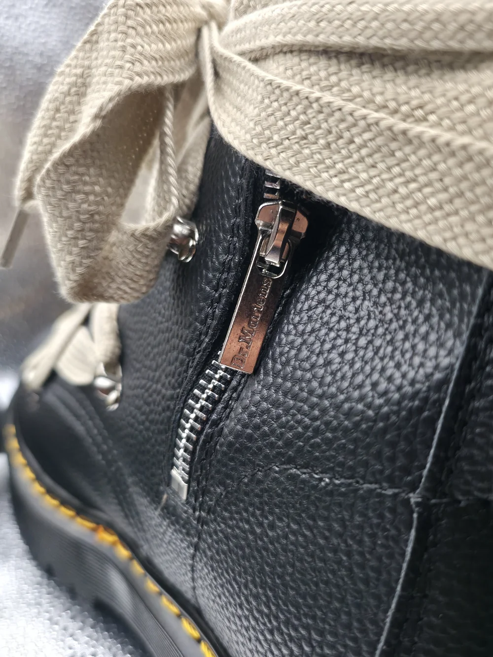 Dr. Martens Black Platform Lace-Up Boots with Khaki Laces